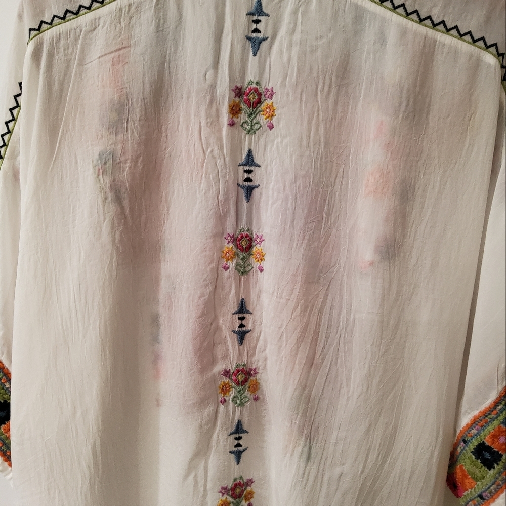 Johnny Was Xylia Embroidered Button Front Blouse Size L - Picture 10 of 11